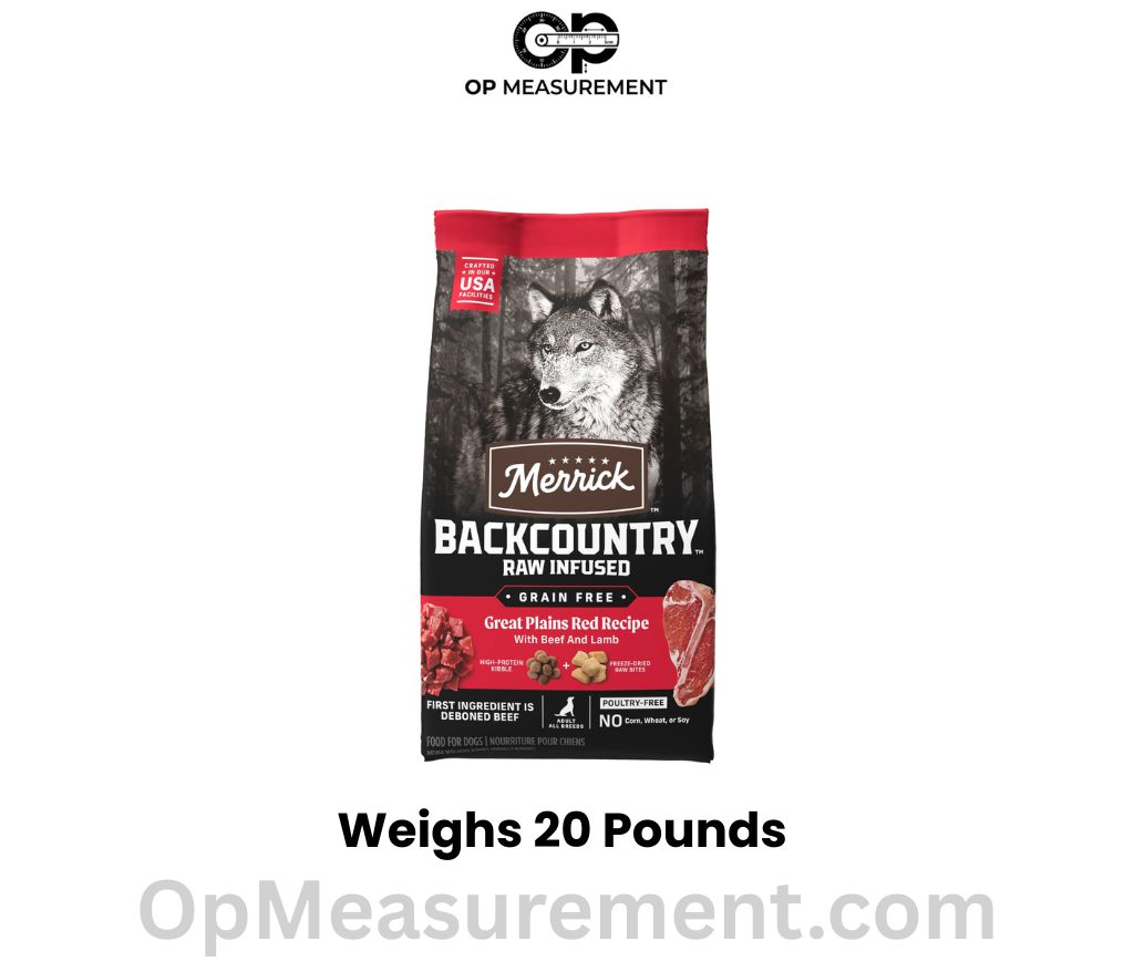 A 20-Pound Bag of Dry Pet Food weighs 20 pounds