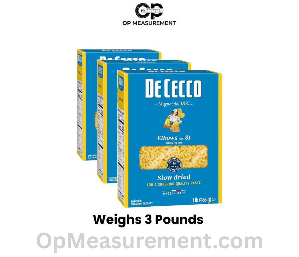 Three packs of 16 oz dry pasta weighs 3 pounds