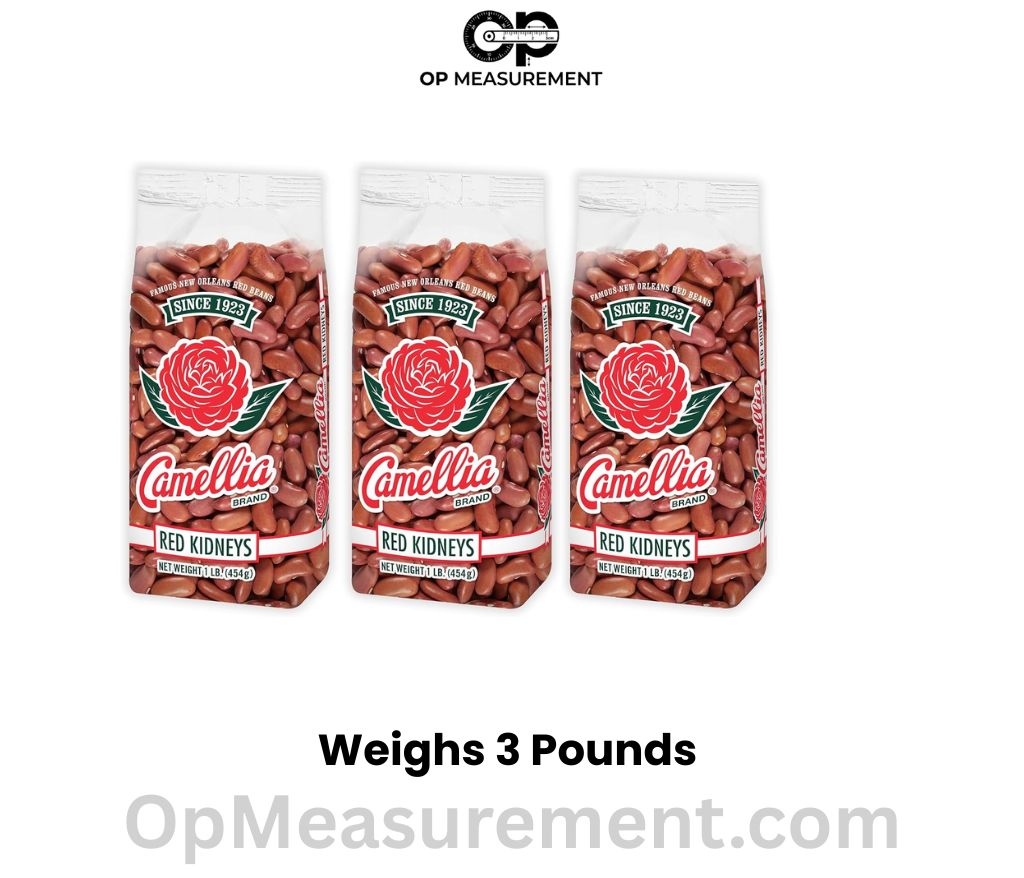 Three packs of dried beans weighs 3 pounds