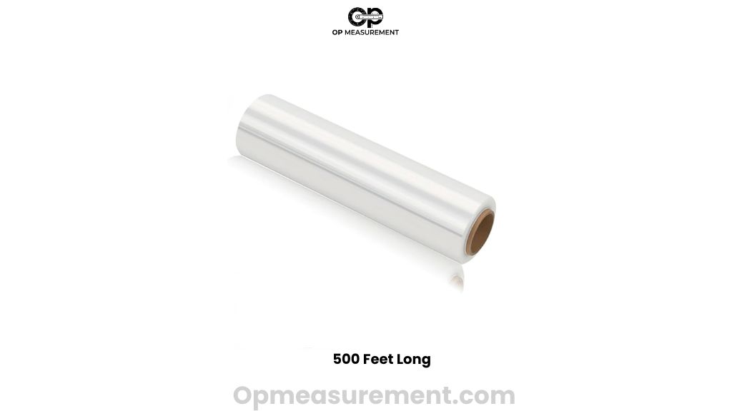 A Large Roll of Industrial Stretch Wrap That measure 500 Feet Long