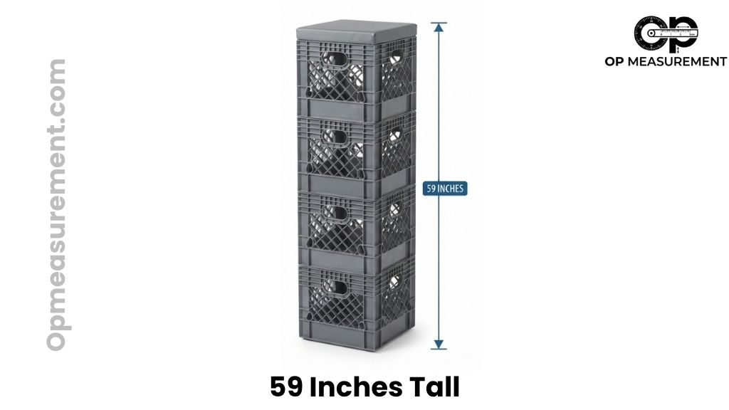 Four-and-a-Half Stacked Milk Crates That Are About 59 Inches Tall