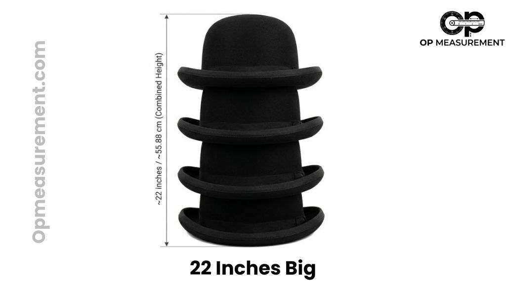Four Stacked Bowler Hats That Are About 22 Inches Big