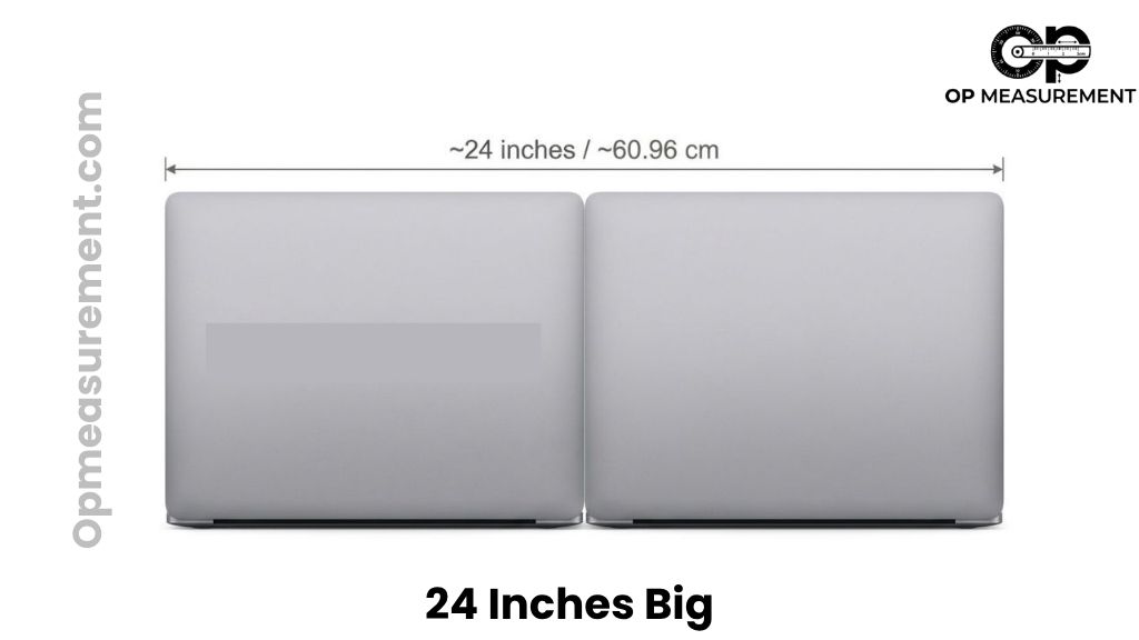 Two Standard Laptops Lined Up That Are About 24 Inches Long